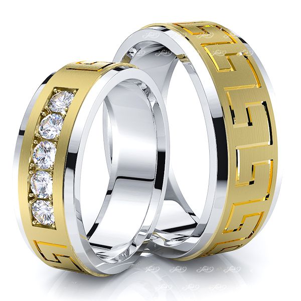 0.25 Carat Greek Key 7mm His and Hers Diamond Wedding Band Set