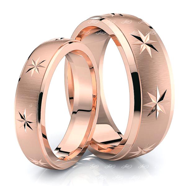 Exclusive Star Design Matching 7mm His and 5mm Hers Wedding Band Set