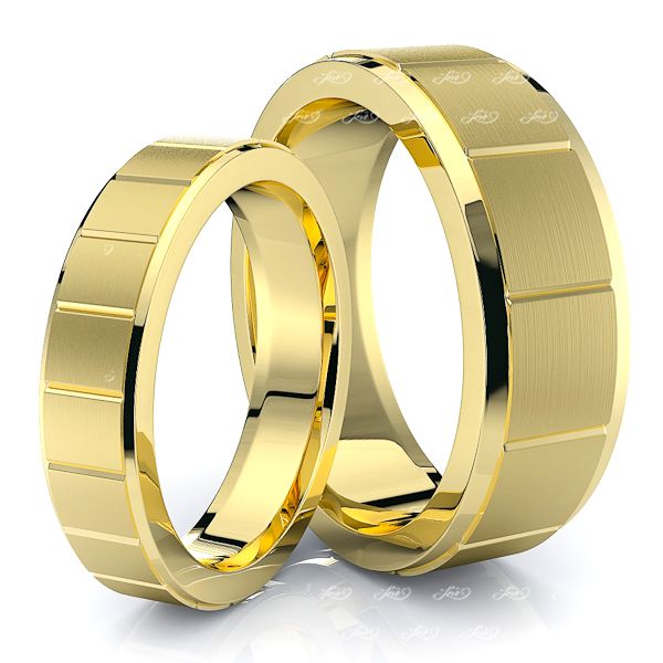 Squared Cut Matching 7mm His and 5mm Hers Wedding Ring Set