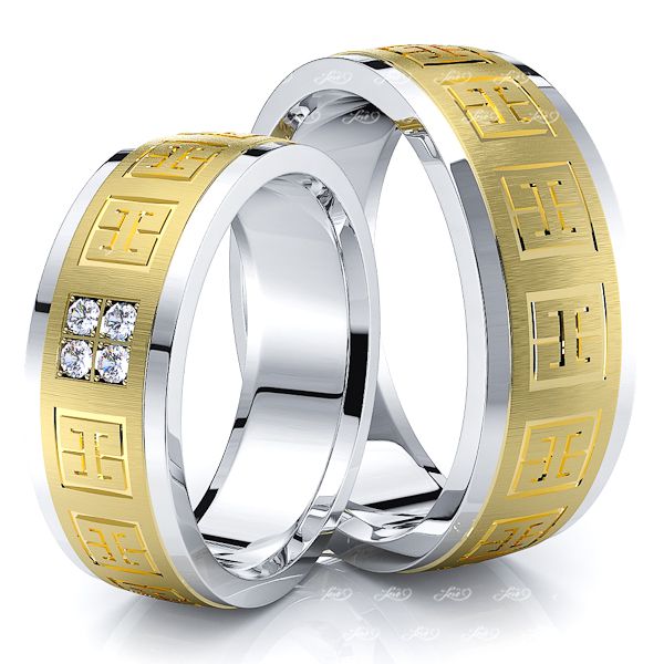 0.12 Carat Hieroglyphic Design 7mm His and Hers Diamond Wedding Band Set