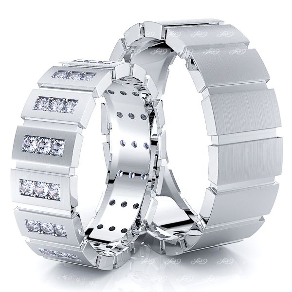 0.72 Carat Modern Fashionable 6mm His and Hers Diamond Wedding Ring Set