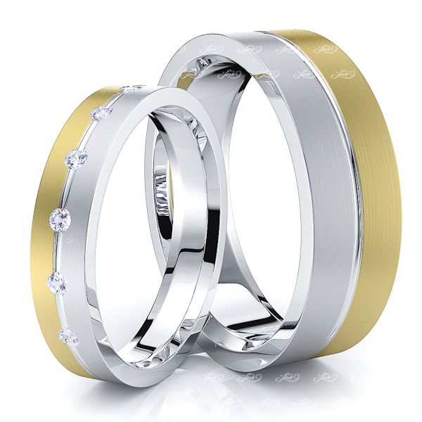 0.09 Carat Fashionable 6mm His and 4mm Hers Diamond Wedding Band Set