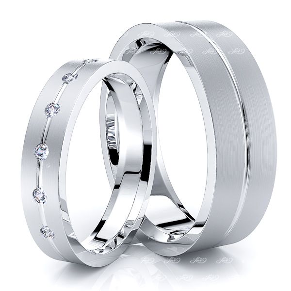 0.09 Carat Fashionable 6mm His and 4mm Hers Diamond Wedding Band Set