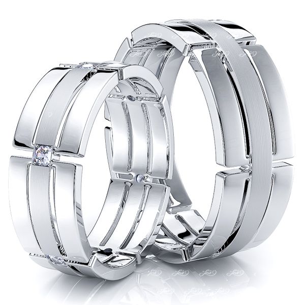 0.12 Carat Unique Designer 7mm His and Hers Diamond Wedding Ring Set