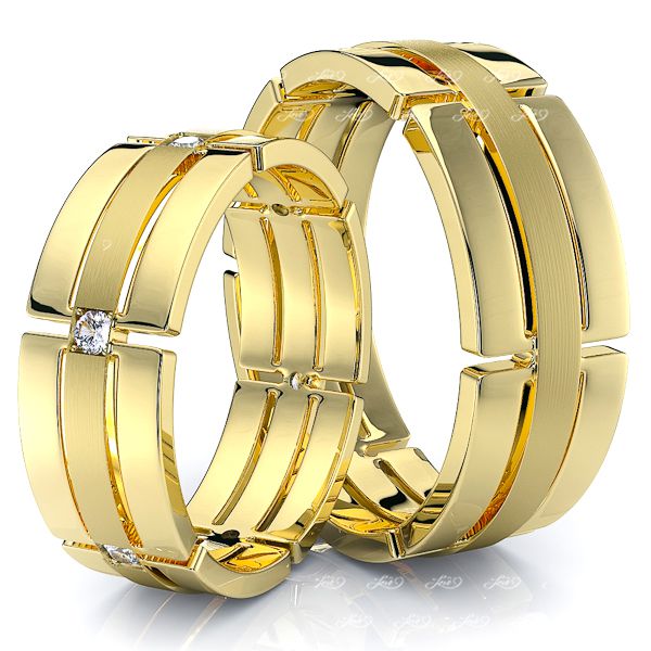 0.12 Carat Unique Designer 7mm His and Hers Diamond Wedding Ring Set