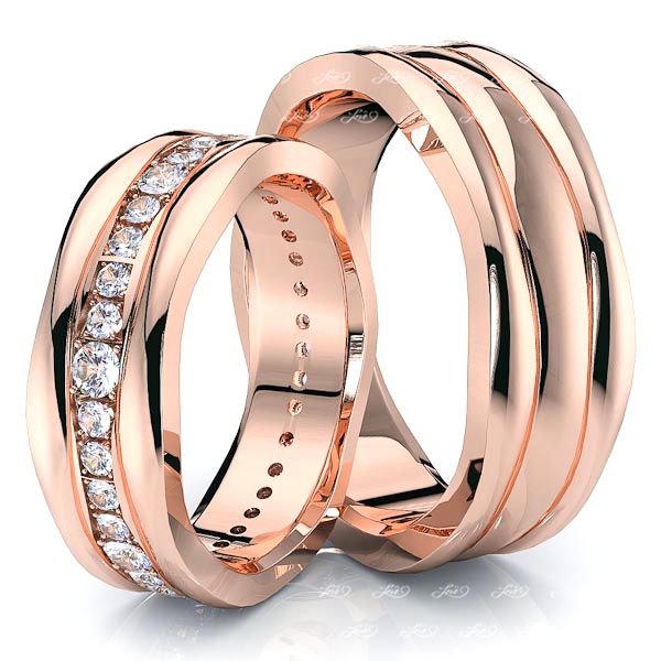 0.70 Carat Fancy Wave Design 7mm His and Hers Diamond Wedding Ring Set