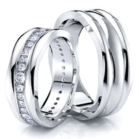 0.70 Carat Fancy Wave Design 7mm His and Hers Diamond Wedding Ring Set