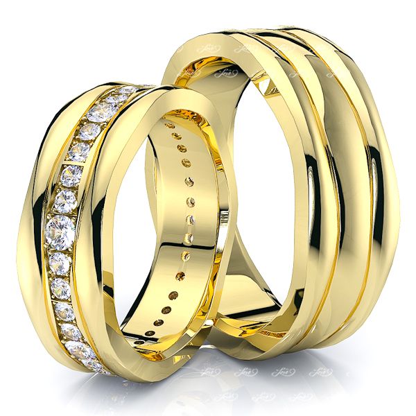 0.70 Carat Fancy Wave Design 7mm His and Hers Diamond Wedding Ring Set