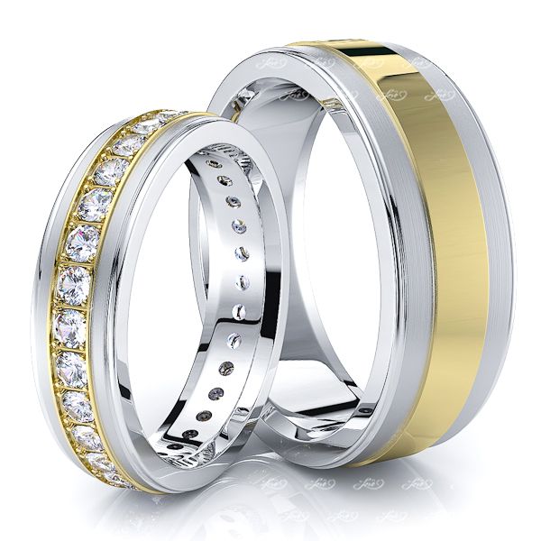 0.99 Carat Bestseller Fancy 7mm His and 5mm Hers Diamond Wedding Ring Set