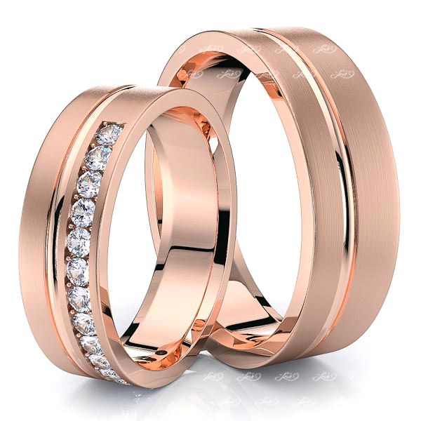 0.36 Carat Elegant Carved 6mm His and Hers Diamond Wedding Band Set