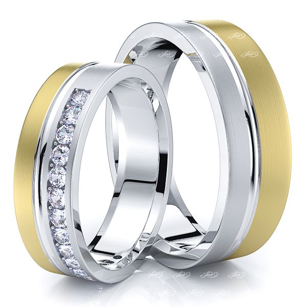 0.36 Carat Elegant Carved 6mm His and Hers Diamond Wedding Band Set