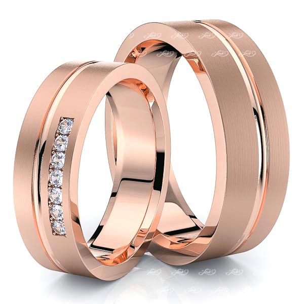 0.10 Carat Elegant Carved 6mm His and Hers Diamond Wedding Band Set