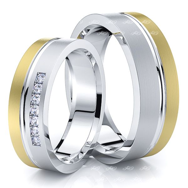 0.10 Carat Elegant Carved 6mm His and Hers Diamond Wedding Band Set