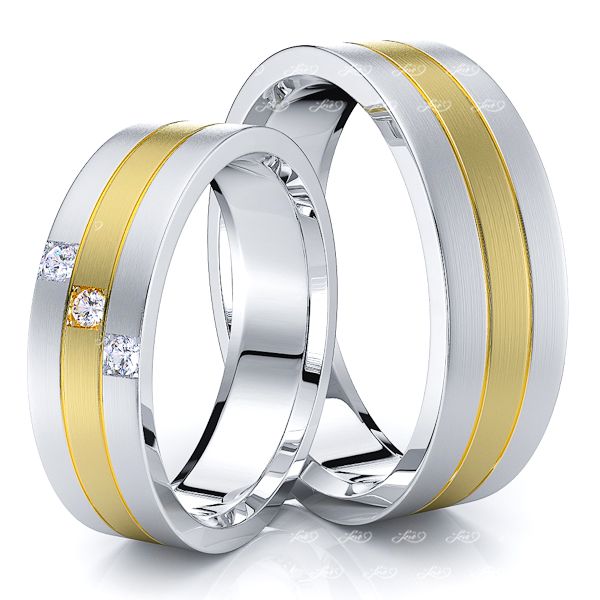 0.06 Carat Traditional Grooved 6mm His and Hers Diamond Wedding Band Set