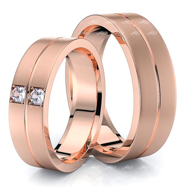 0.10 Carat Sleek Grooved 6mm His and Hers Diamond Wedding Band Set
