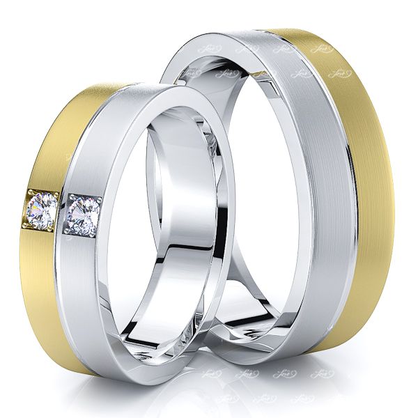 0.10 Carat Sleek Grooved 6mm His and Hers Diamond Wedding Band Set