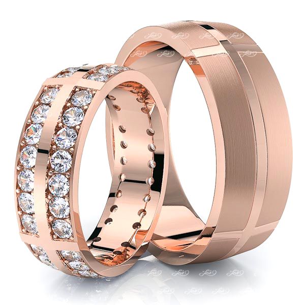 1.12 Carat Designer Fancy 7mm His and Hers Diamond Wedding Ring Set