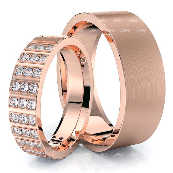 0.58 Carat Fancy Designer 7mm His and 5mm Hers Diamond Wedding Ring Set