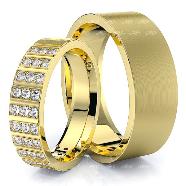 0.58 Carat Fancy Designer 7mm His and 5mm Hers Diamond Wedding Ring Set