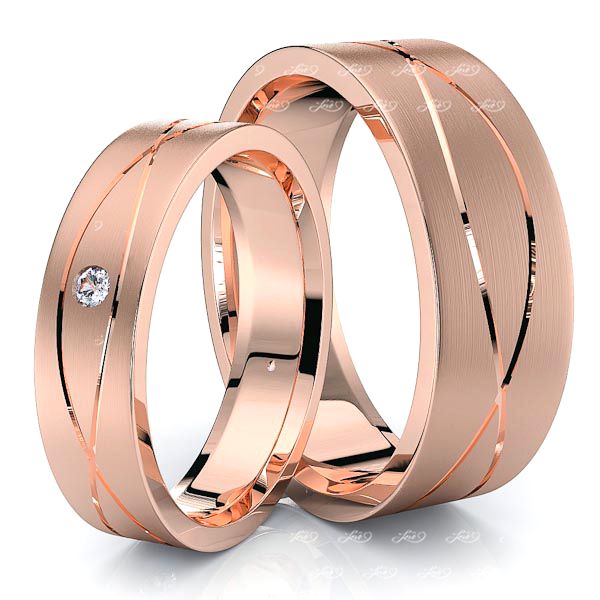 0.08 Carat Wave Eye Design 7mm His and 5mm Hers Diamond Wedding Band Set
