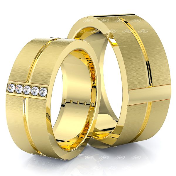 0.30 Carat Unique Modern 7mm His and Hers Diamond Wedding Ring Set