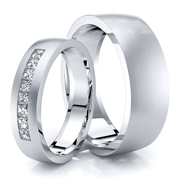 0.48 Carat Princess Cut 7mm His and 5mm Hers Diamond Wedding Band Set