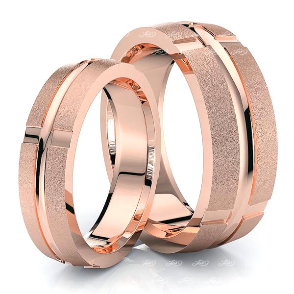Contemporary Beveled Matching 7mm His and 5mm Hers Wedding Band Set