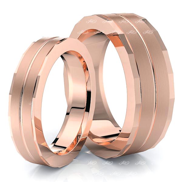Fancy Angled Cut Edge Matching 7mm His and 5mm Hers Wedding Ring Set
