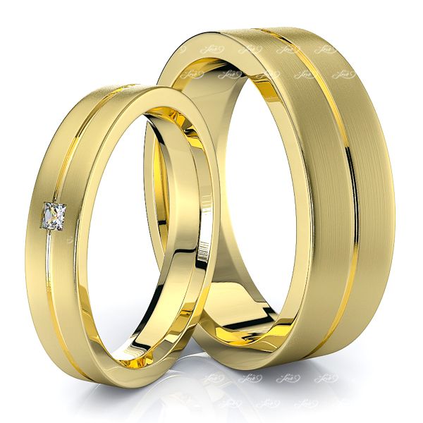 0.05 Carat Elegant Basic 6mm His and 4mm Hers Diamond Wedding Ring Set
