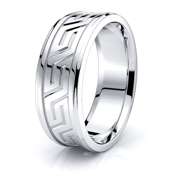 Stellan Handmade Greek Key Mens Wedding Ring