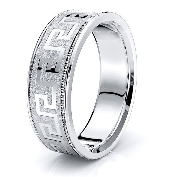 Miriam 7mm Greek Key Mens Wedding Ring