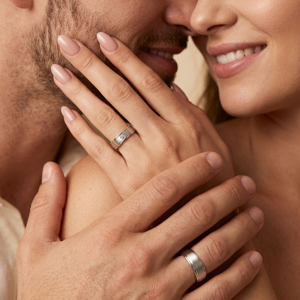 0.05 Carat Attractive 7mm His and 5mm Hers Diamond Wedding Band Set