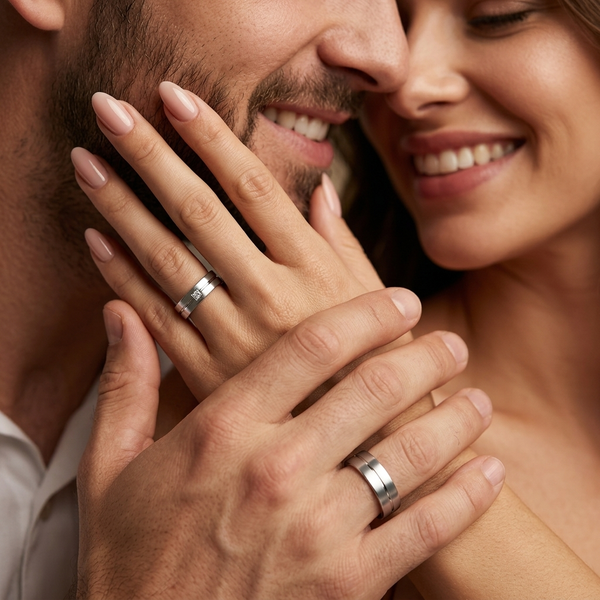 0.05 Carat Elegant Basic 6mm His and 4mm Hers Diamond Wedding Ring Set